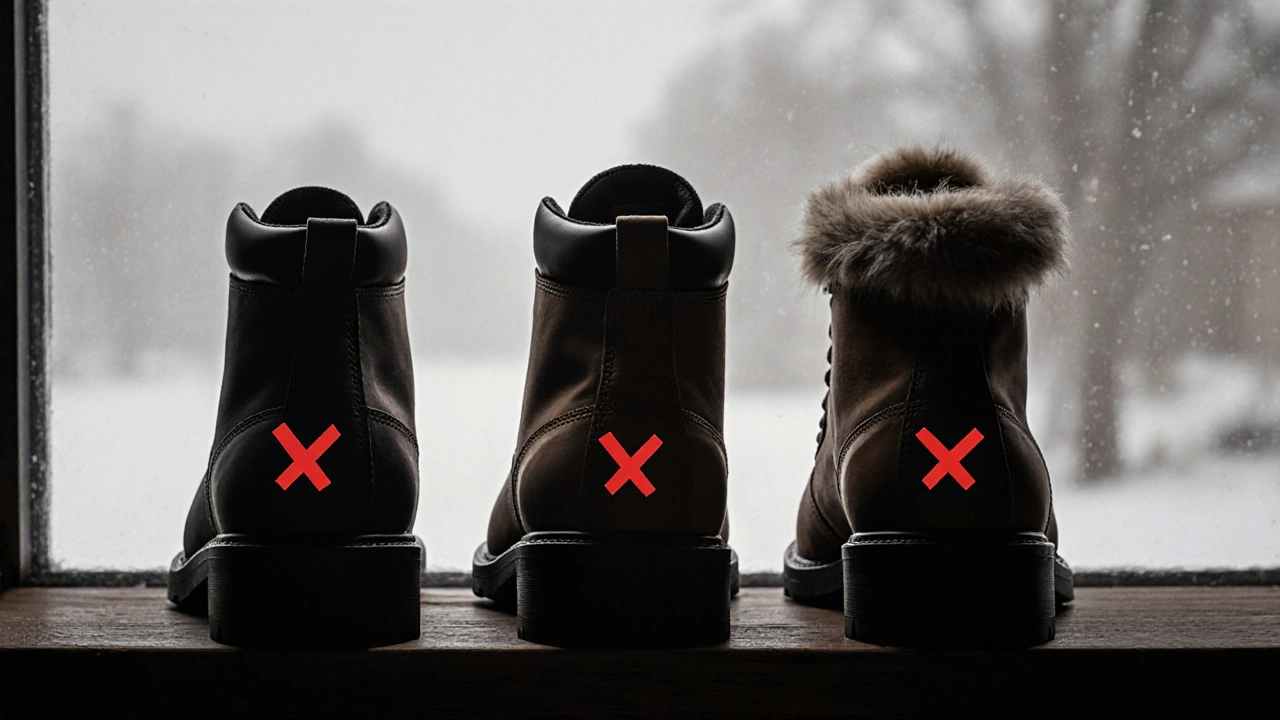 Three boots with thumbprint markers showing perfect, loose, and tight fits.