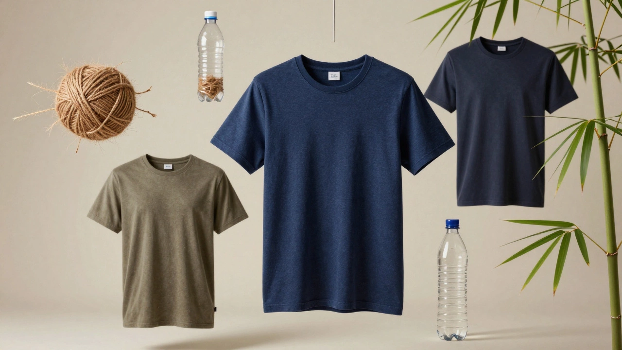 Sustainable t-shirts with hemp and bamboo fibers in studio