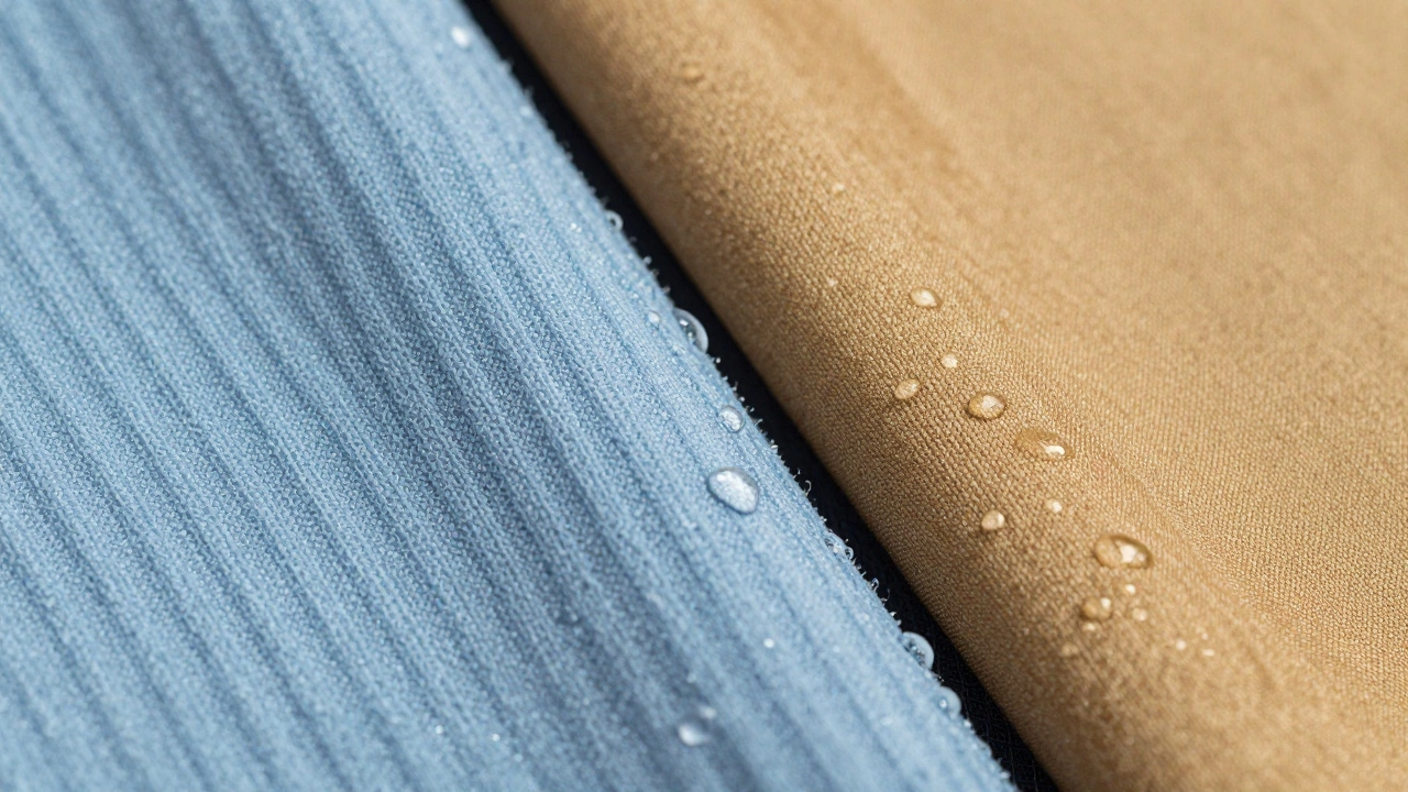 Close-up comparison of cotton absorbing water vs synthetic wicking it away