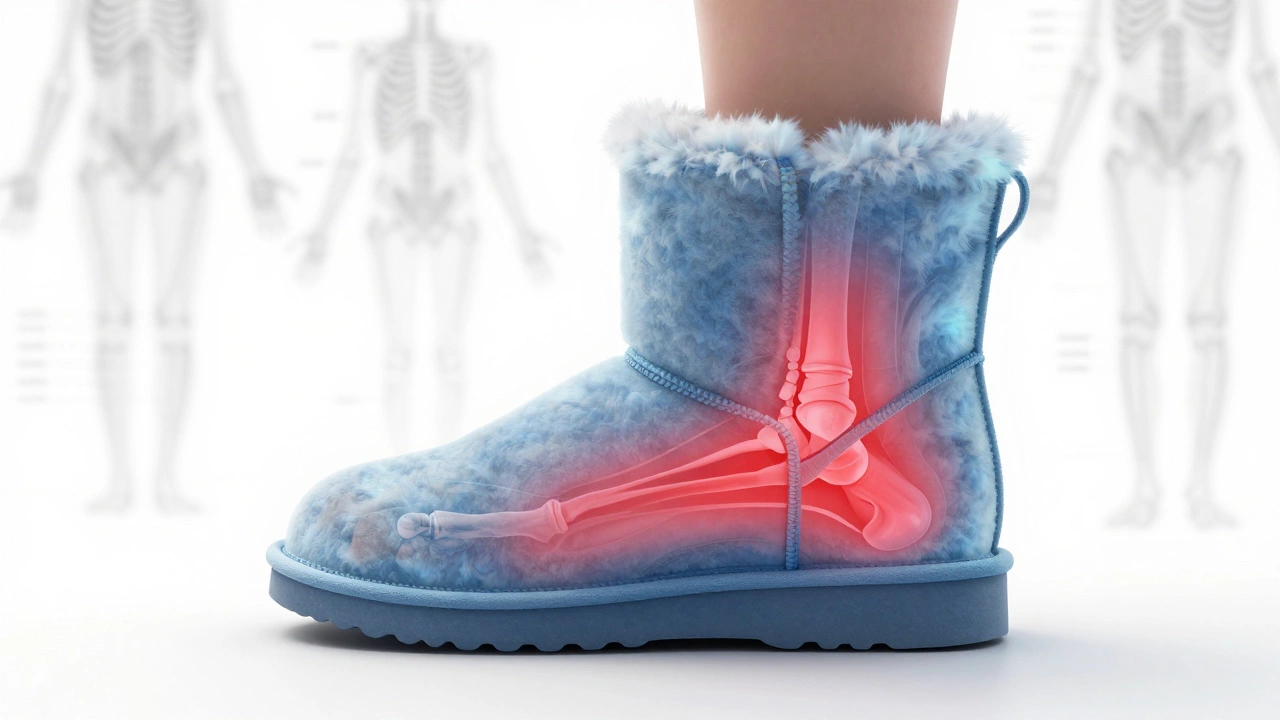Conceptual art showing foot stress inside a UGG boot