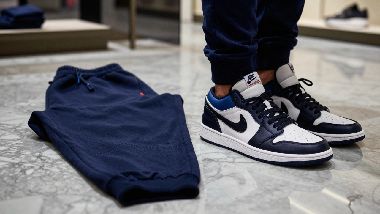 Luxury designer sneakers and tracksuit displayed as high-fashion items