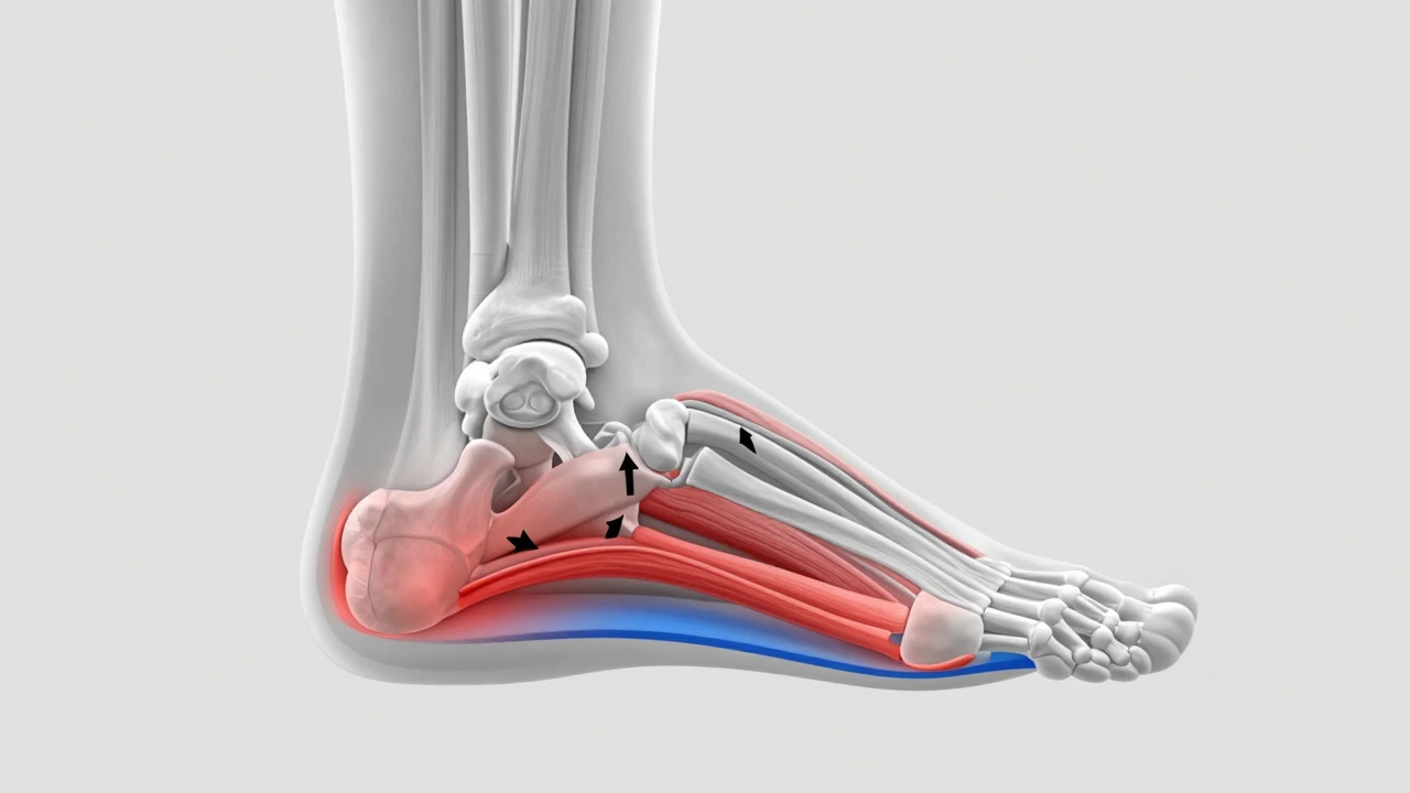 Diagram showing foot arch stress in flat shoes
