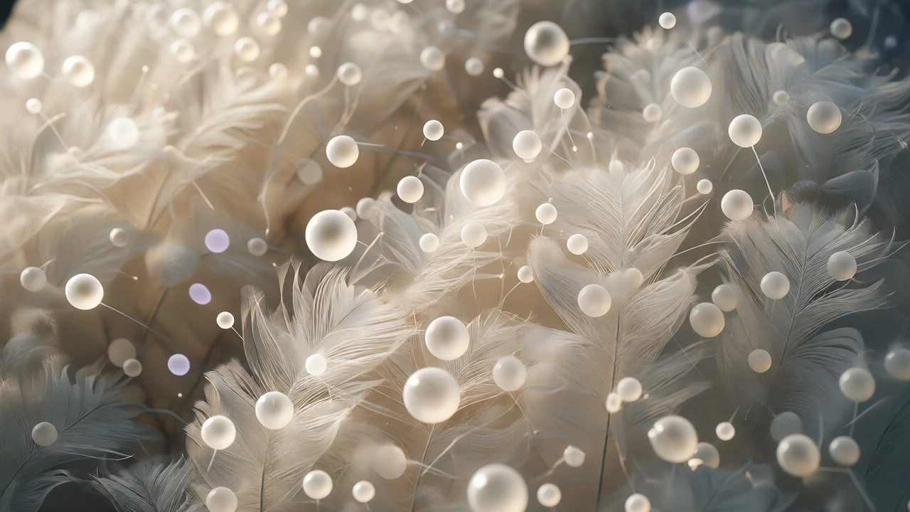 Microscopic view of down feathers trapping air pockets
